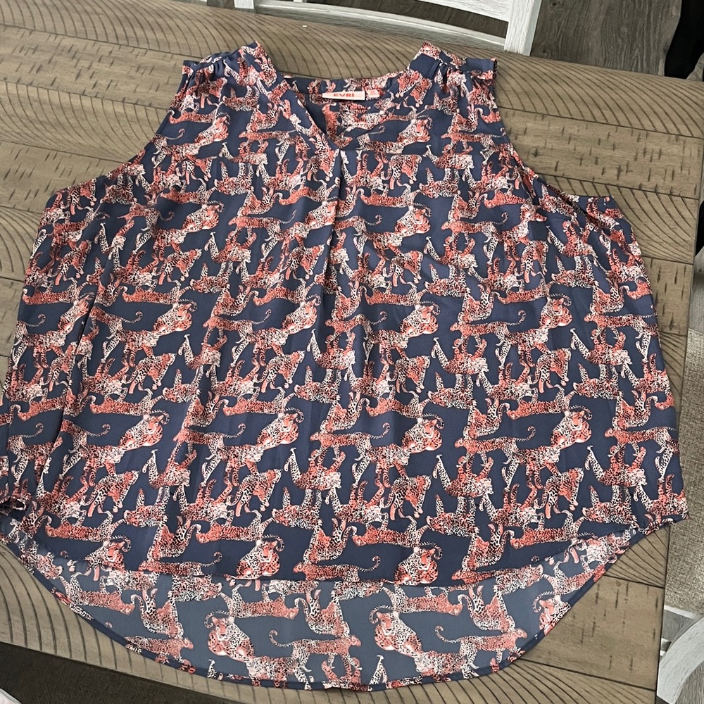 EVRI Blue and Orange Leopard Print Top